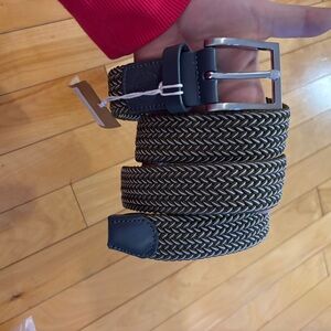 TougerJoy Woven Braided Belt Green White NWT Size 46”